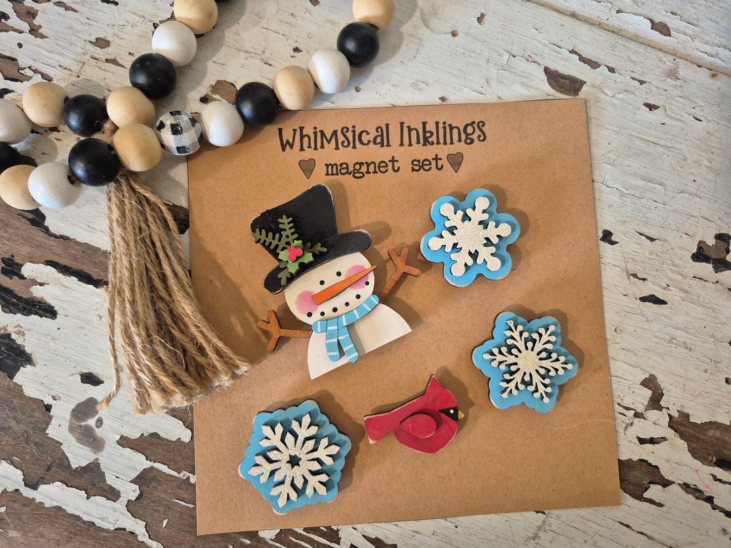 Snowflake Snowman Magnet Set Wood Kit