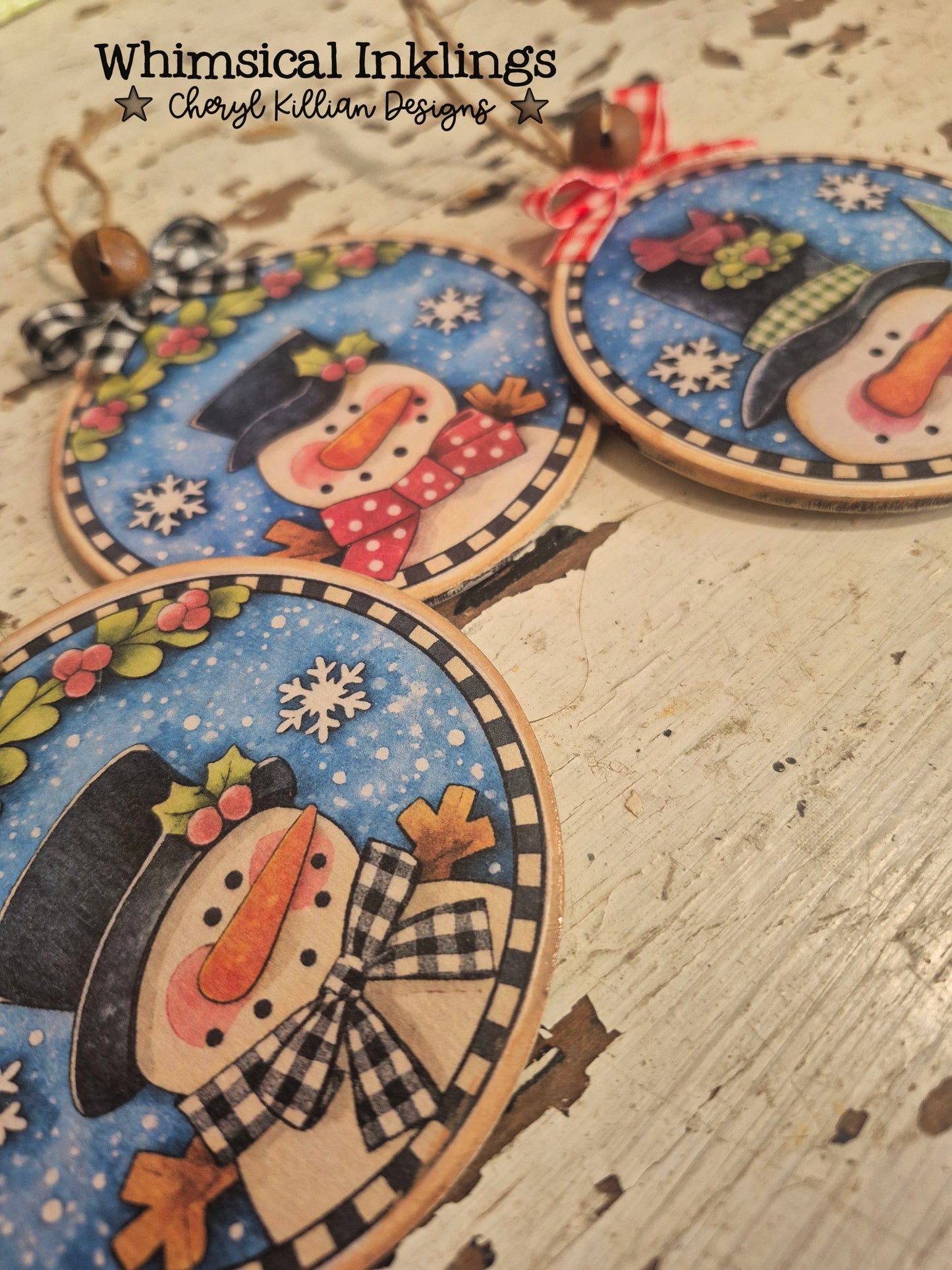 Round Snowman Ornament Modge Podge Set wood kit