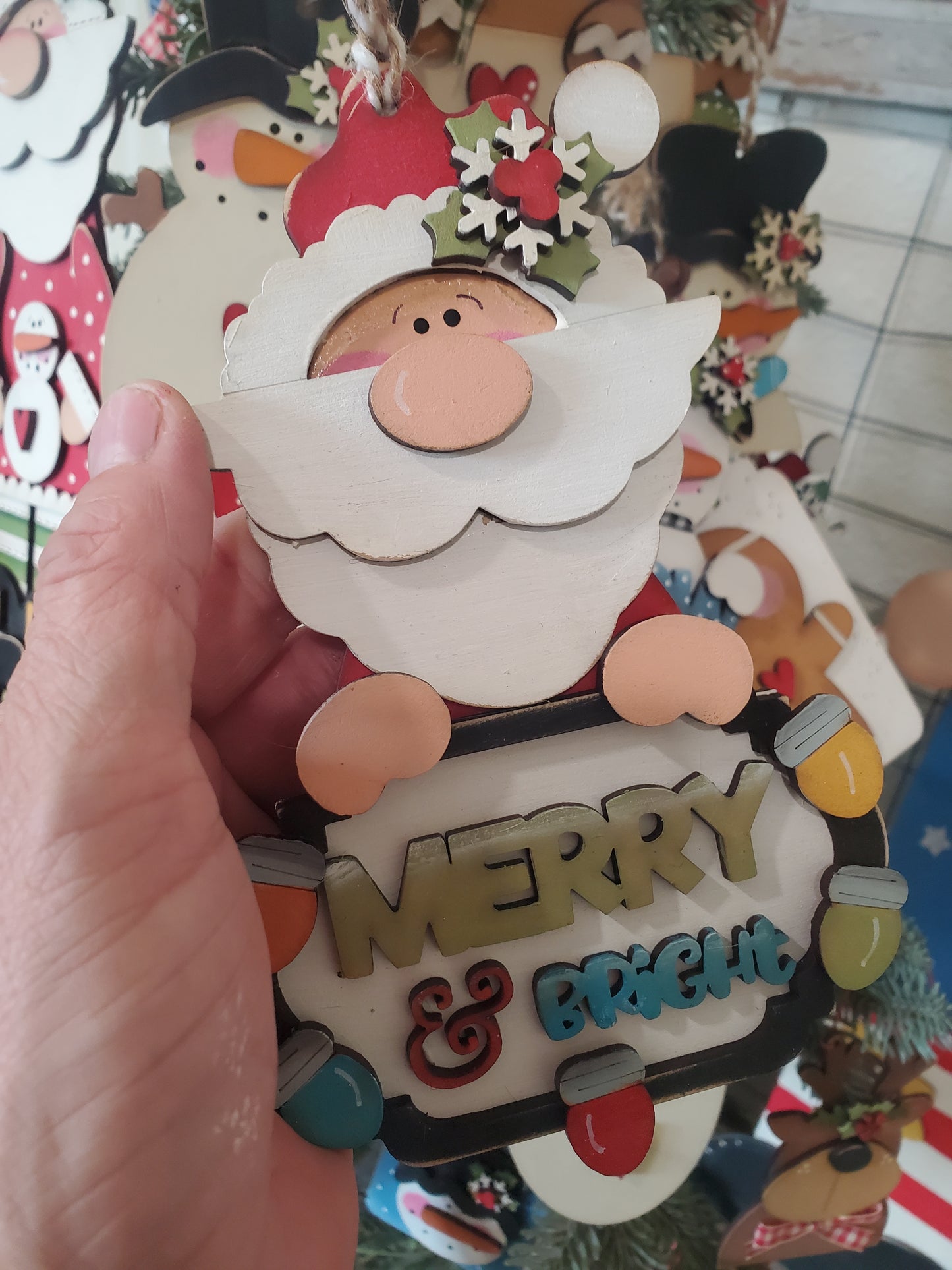 Merry and Bright Santa Ornament Laser SVG