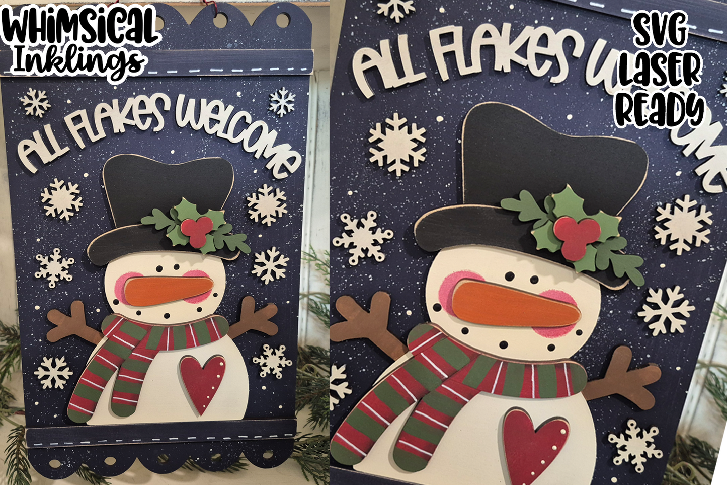 All Flakes Welcome Snowman Sign Laser SVG