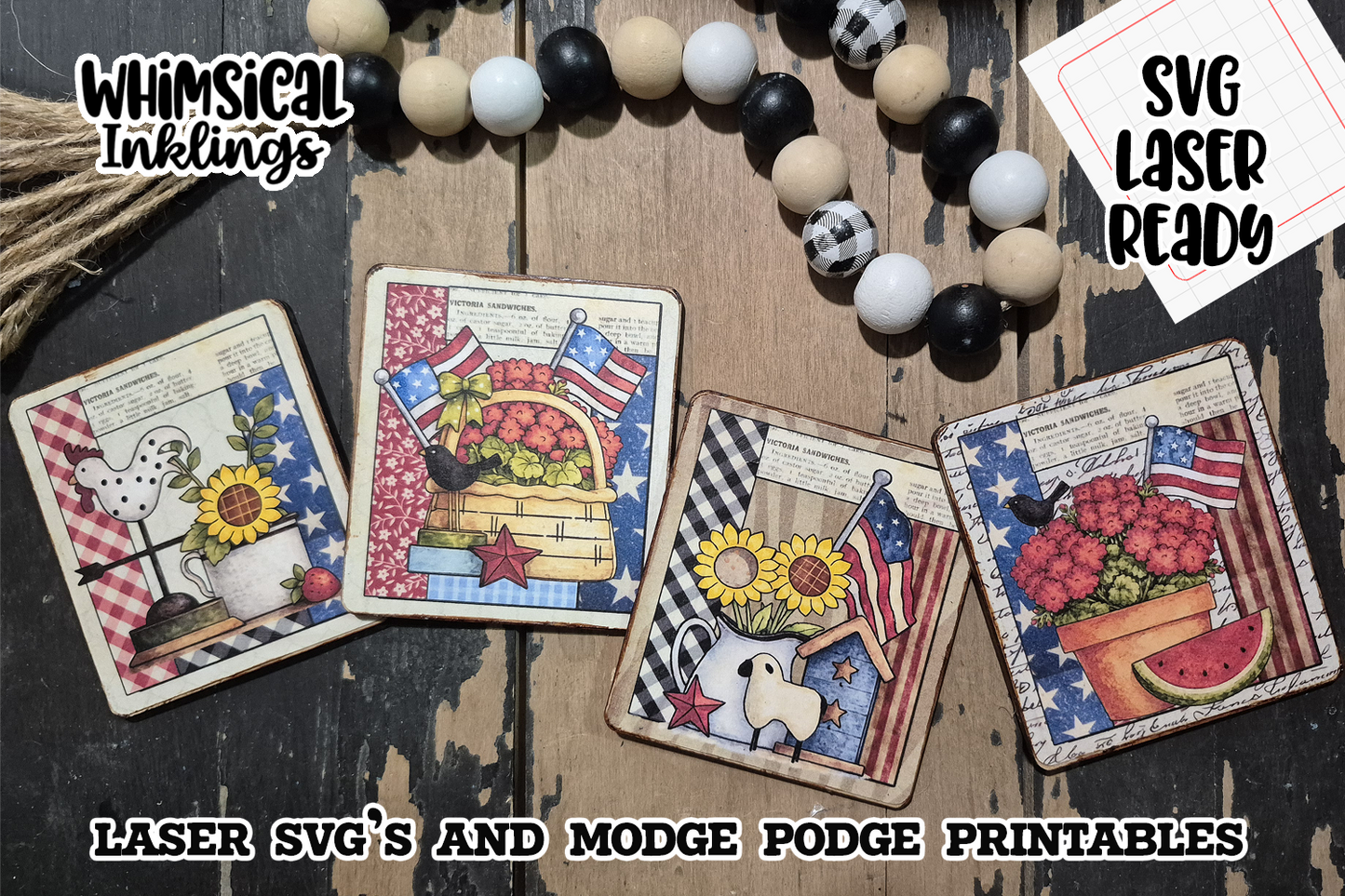 Americana Home Magnets SVG and Modge Podge Printables |Laser SVG