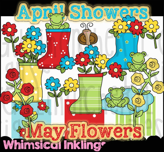 April Showers May Flowers Sublimation Clipart| Spring