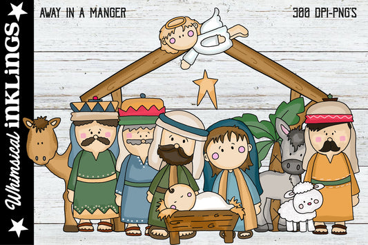 Away In a Manger Sublimation Clipart| Christmas Sublimation