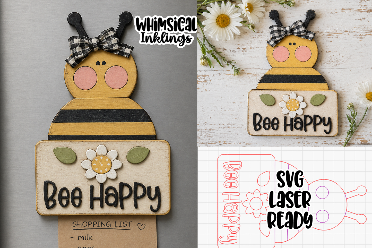 Bee Happy Magnet Laser SVG