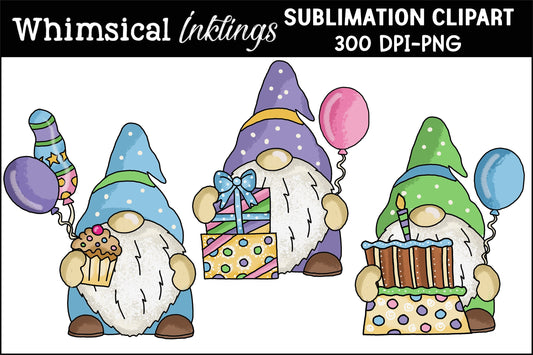 Birthday Gnomes Sublimation Clipart| Birthday clipart