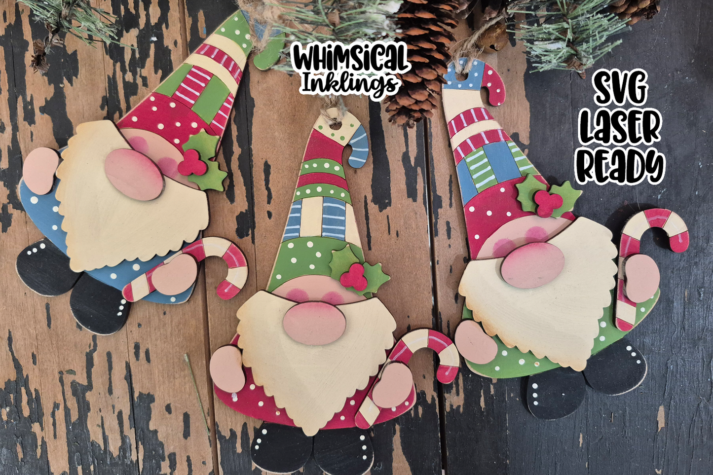 Candy Cane Gnome Ornament Laser SVG