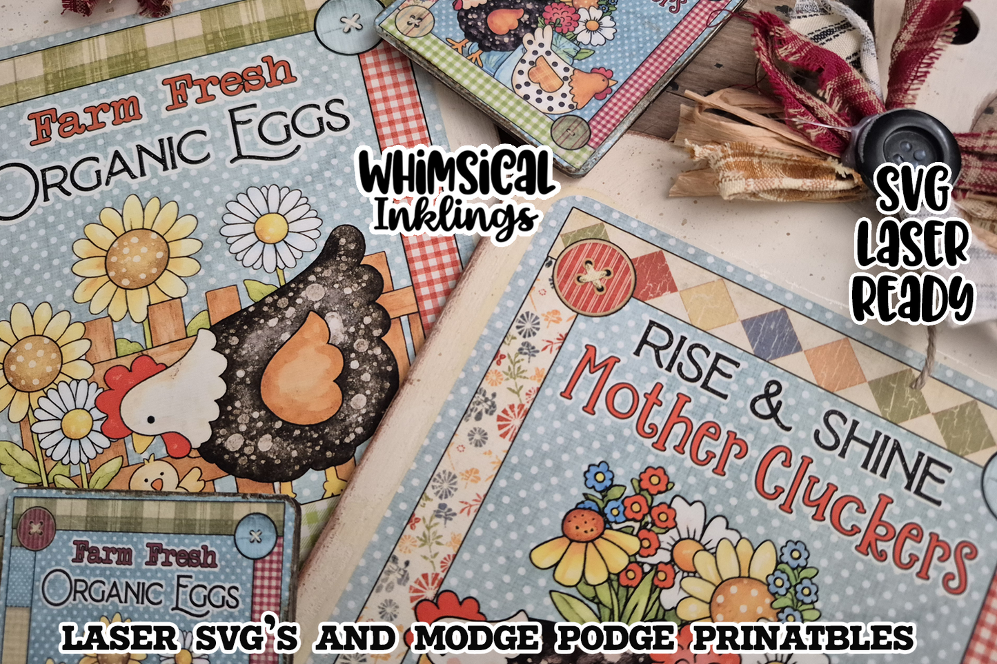 Chicken Bread Boards and Magnet SVGH's and matching Modge Podge Printables| Laser SVG