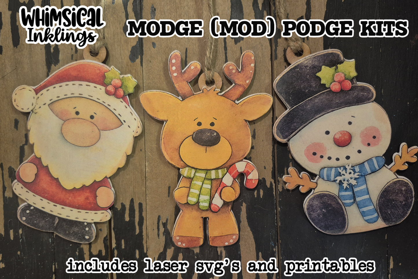 Christmas Buddies ornament SET SVG's and Matching Modge Podge Printables| laser SVG