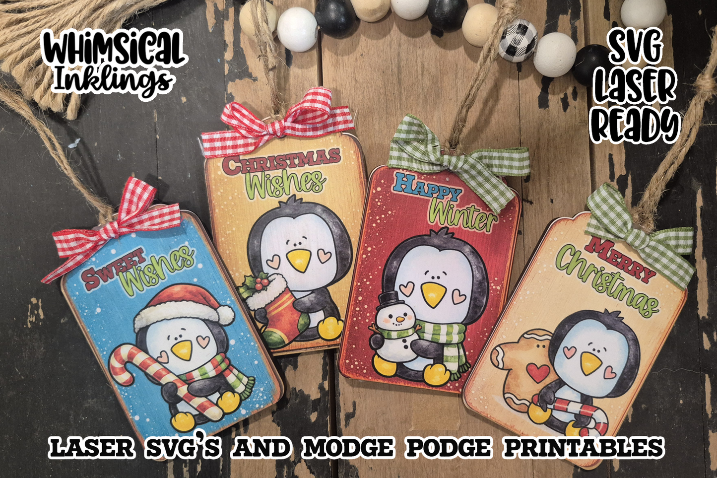 Christmas Penguin Tags DSVG and Modge Podge Printables| Laser SVG