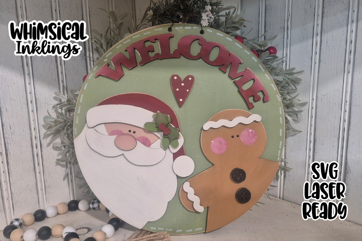 Christmas Welcome Santa and Ginger Sign Laser SVG