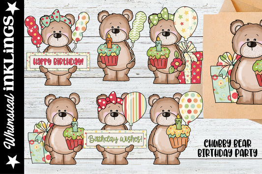 Chubby Bear Birthday Party Sublimation Clipart