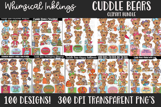 Cuddle Bears Sublimation Bundle| Bear Clipart Bundle |Sublimation Bundle