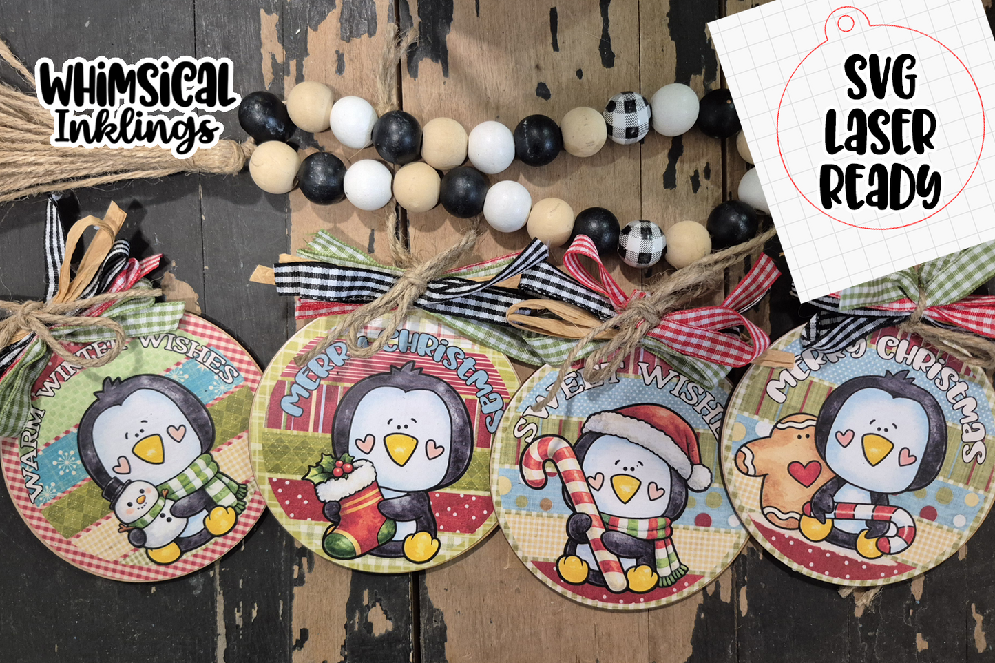 Cute Christmas Penguins Ornaments SVG and Modge Podge printables| Laser SVG