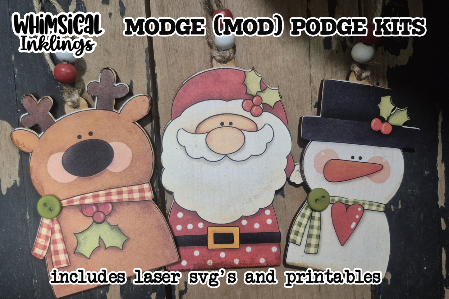 Cute Christmas trio ornament SVGH's and matching Modge Podge Printables| Laser SVG