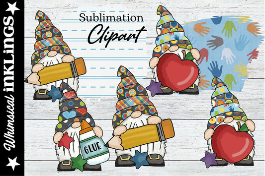 Cute School Gnomes Sublimation| Teacher Clipart