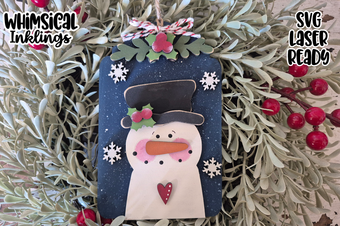 Cute Snowman Tag Ornament Laser SVG