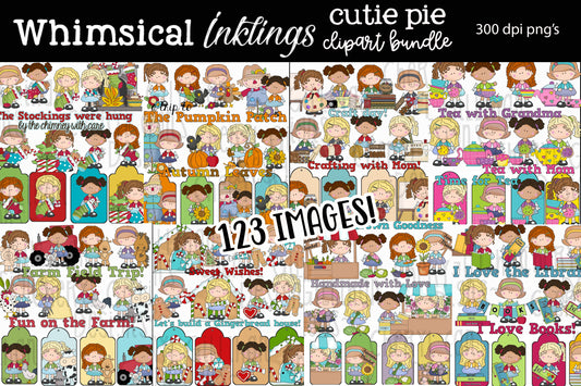 Cutie Pie Little Girls Sublimation Bundle| Girl Clipart Bundle| Cute Clipart