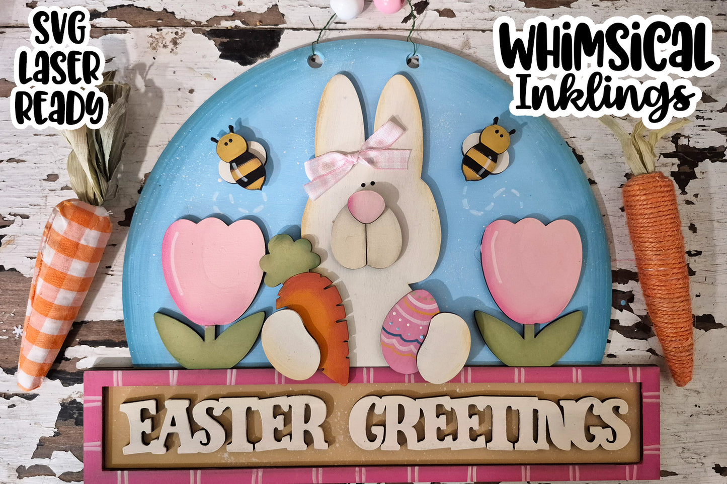 Easter Greetings Sign Laser SVG| Rabbit Laser SVG