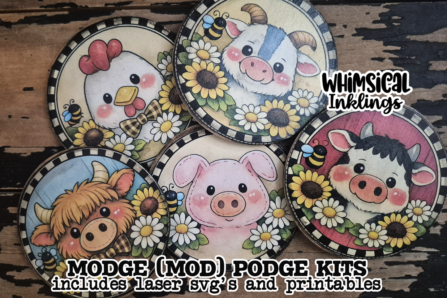 Floral Farm friends Magnet SVG And Printables For Modge Podge| Laser SVG