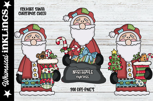 Folkart Santa Christmas Cheer Sublimation Clipart
