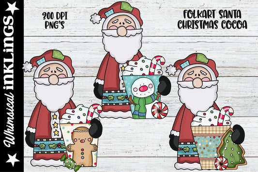 Folkart Santa Christmas Cocoa Sublimation Clipart