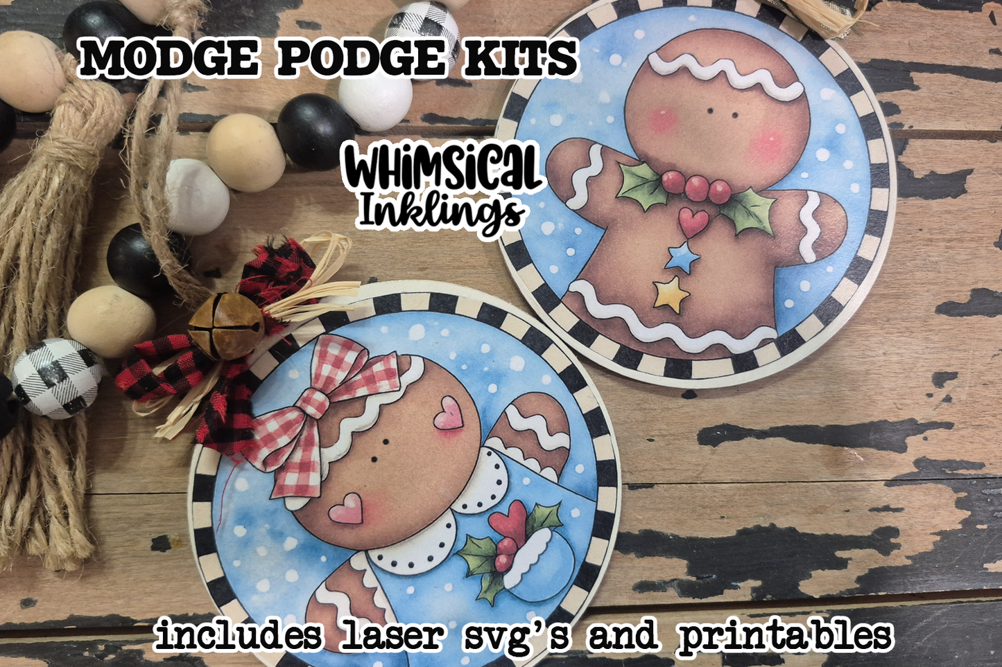 Gingerbread Couple Ornaments SVG and Matching printables for Modge Podge|Laser SVG