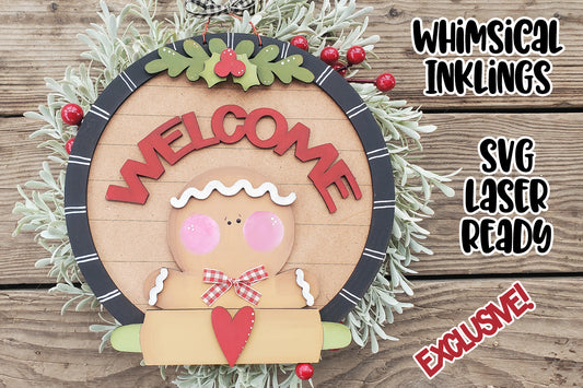 Welcome Gingerbread Round Sign Laser SVG EXCLUSIVE