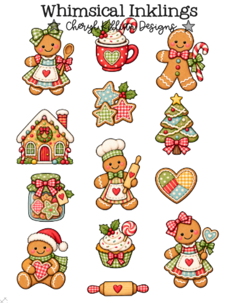 Gingham Gingerbread Sticker Pack| Christmas Stickers
