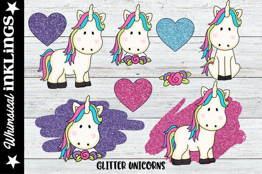 Glitter Unicorns Sublimation Clipart