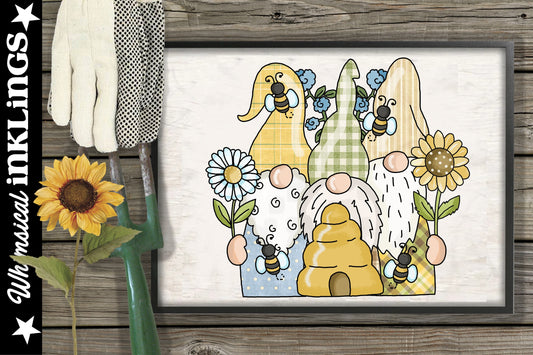 Gnome Trio Flowers And Bees| Spring Sublimation