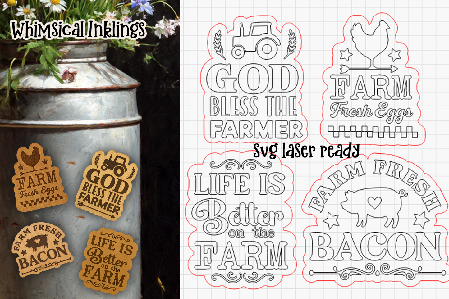 God Bless The Farmer Magnet Set Laser SVG's