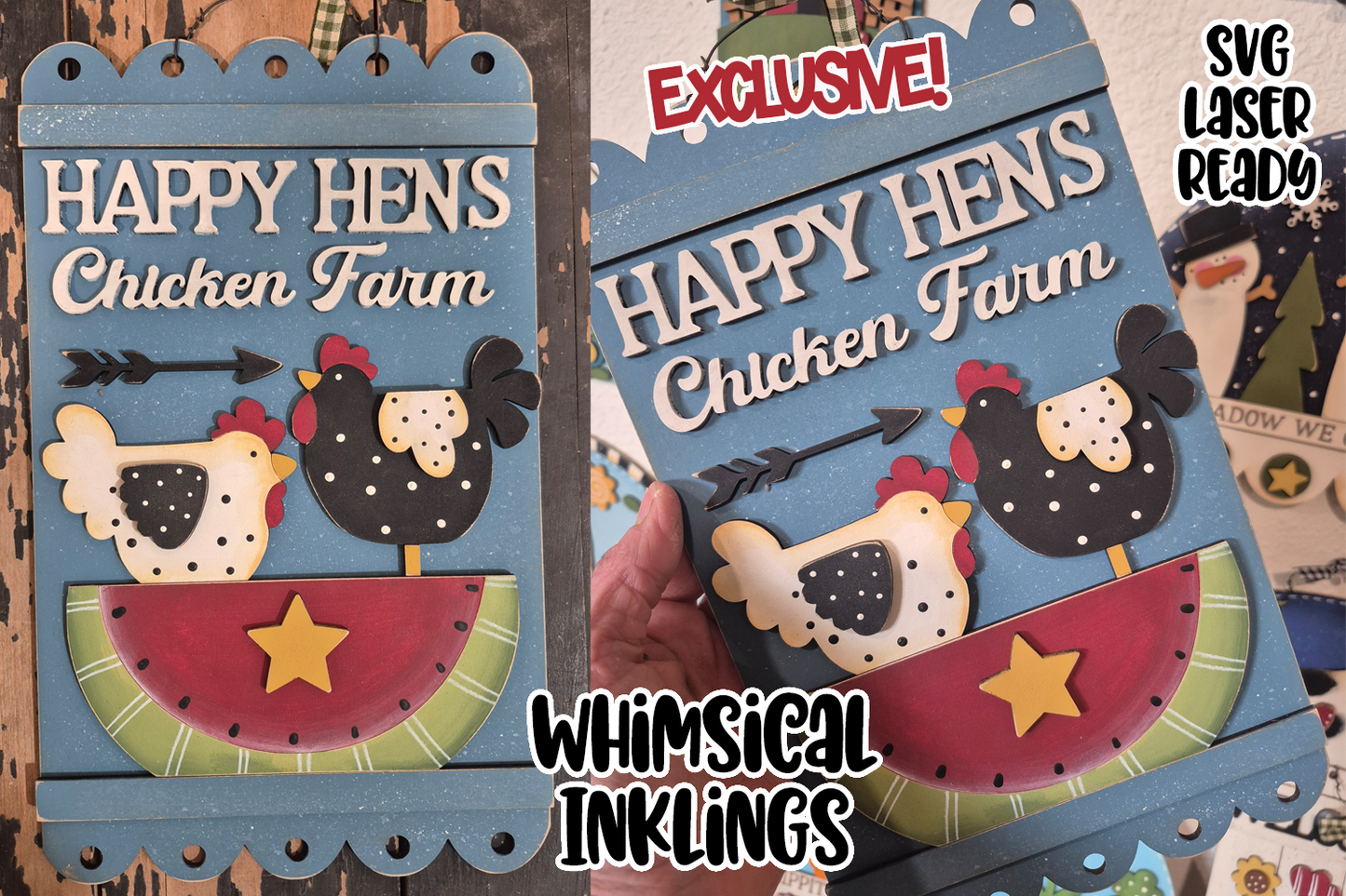 Happy Hens Chicken Farm Sign Laser SVG