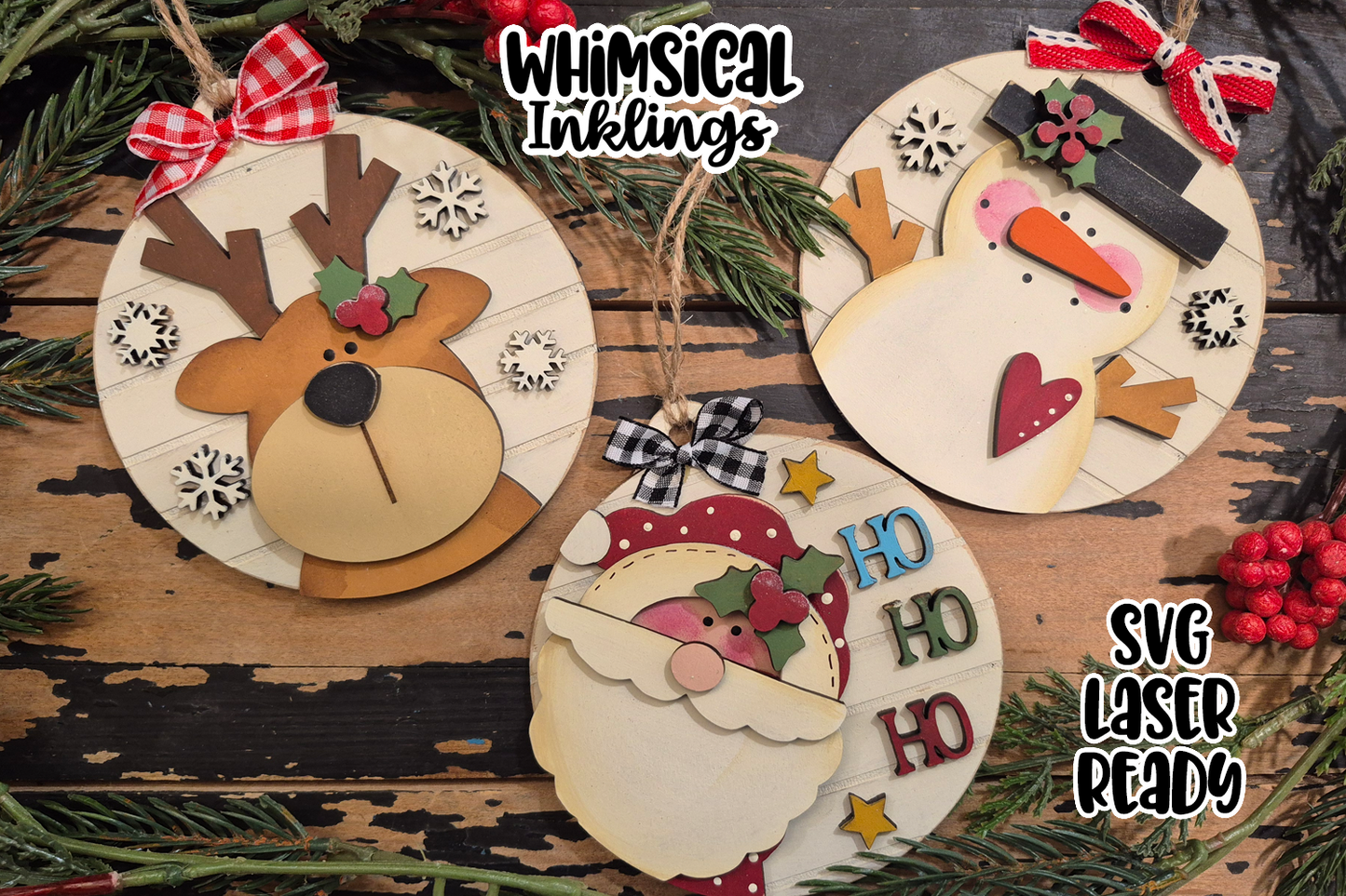 Happy Holidays Ornament Trio Laser SVG