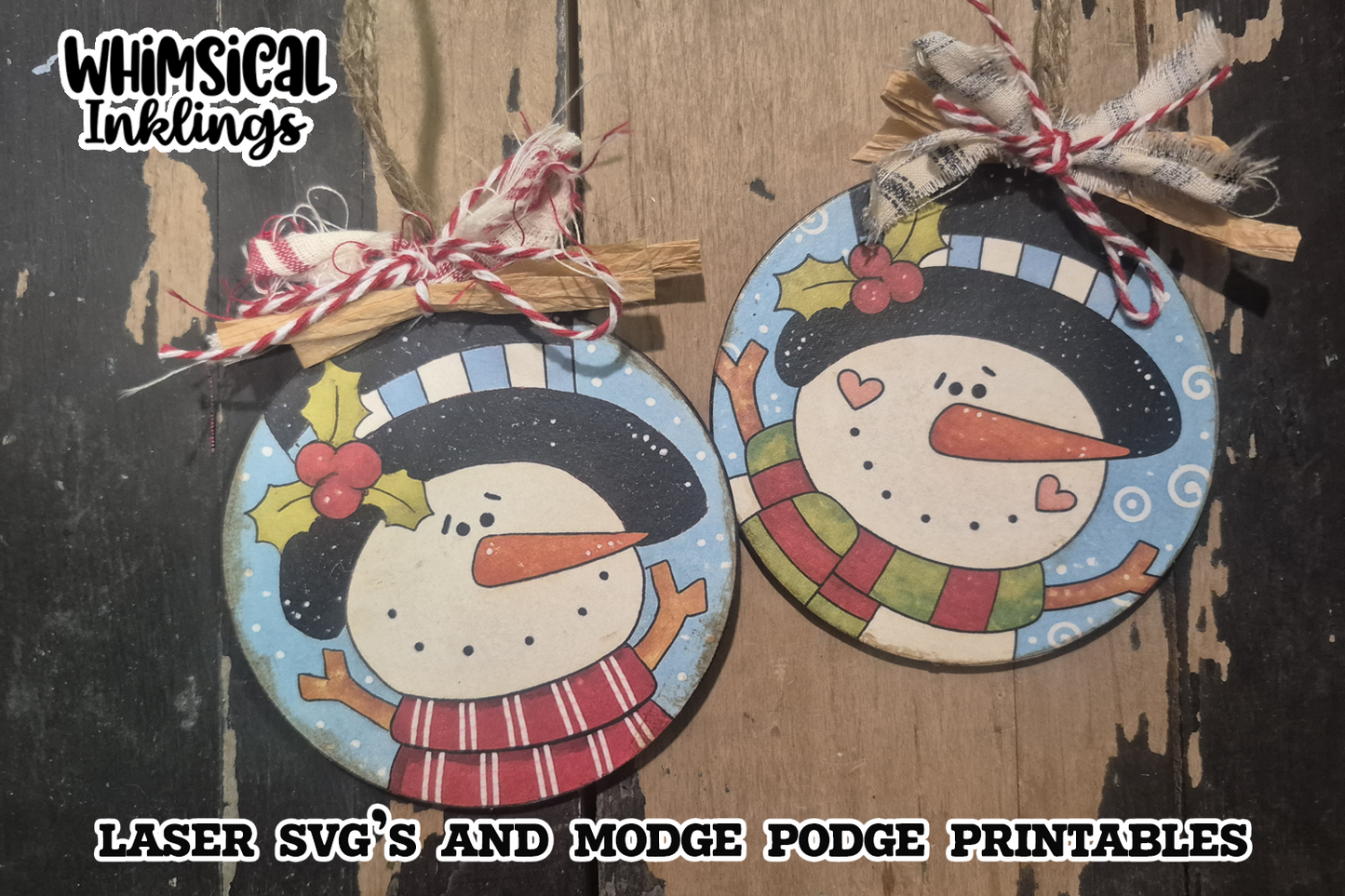 Happy Snowmen Ornament SVG and Modge Podge Printables| Laser SVG