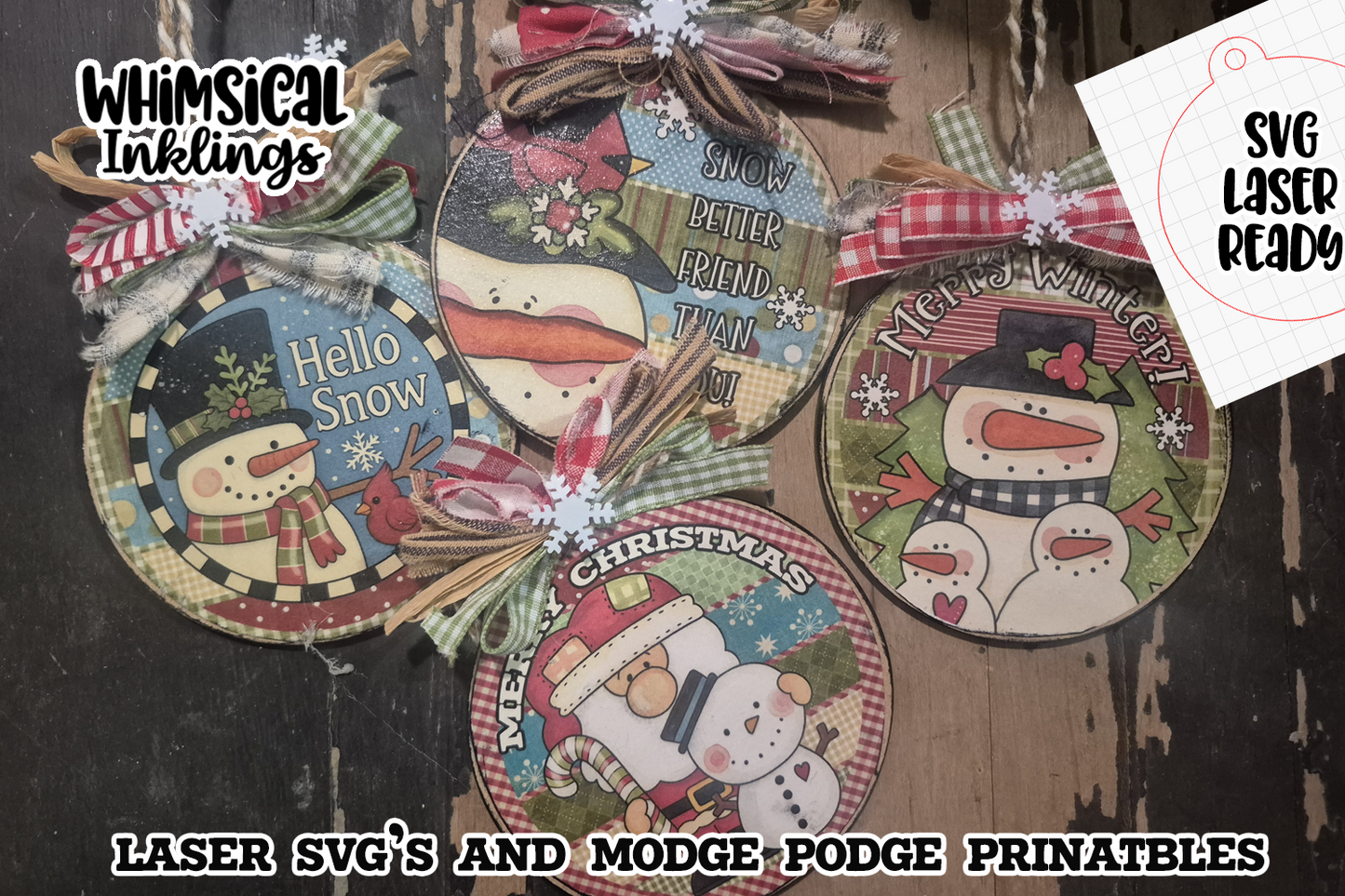 Hello Snow ornaments SVG and Mod Podge Printables| Laser SVG