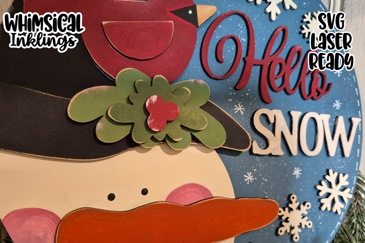 Hello Snow Round Sign Laser SVG