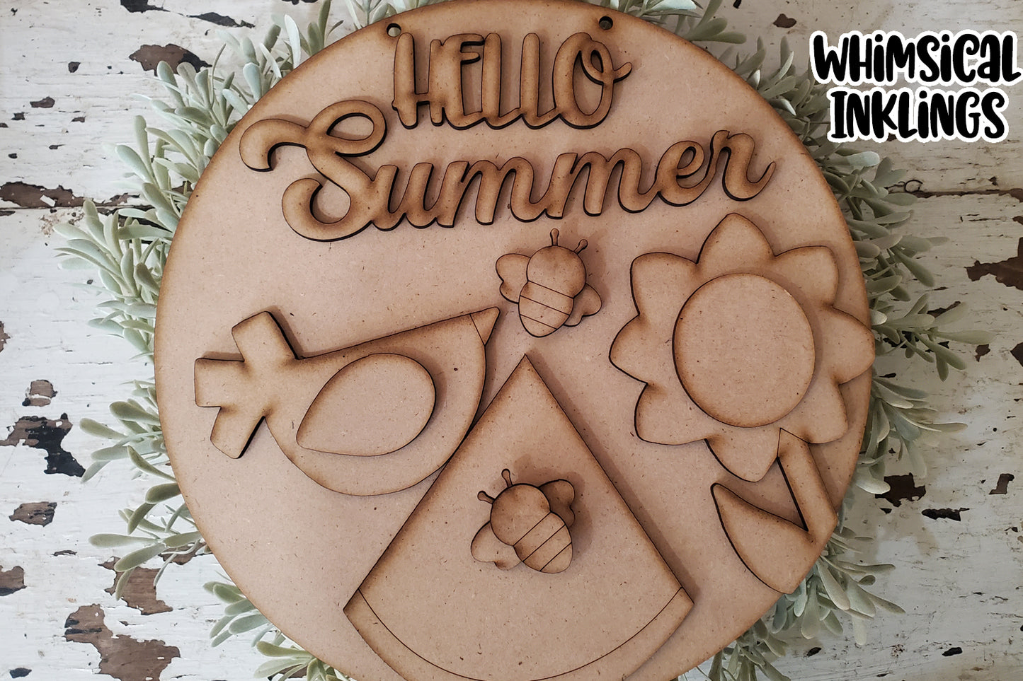 Hello Summer Round Sign Laser SVG | Summer Laser SVG