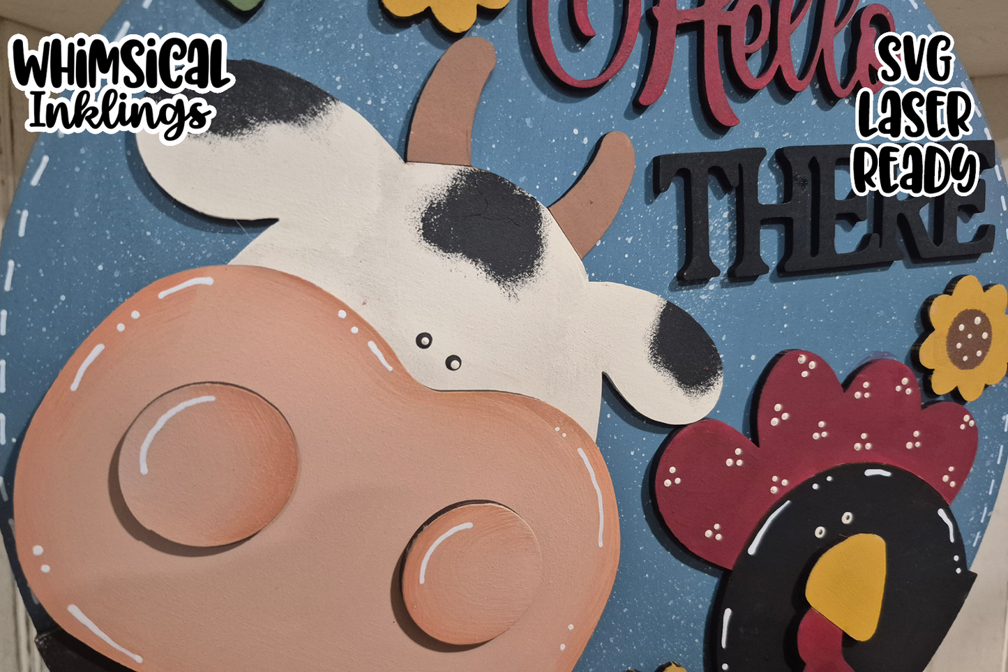Hello There Cow and Chicken Sign Laser SVG