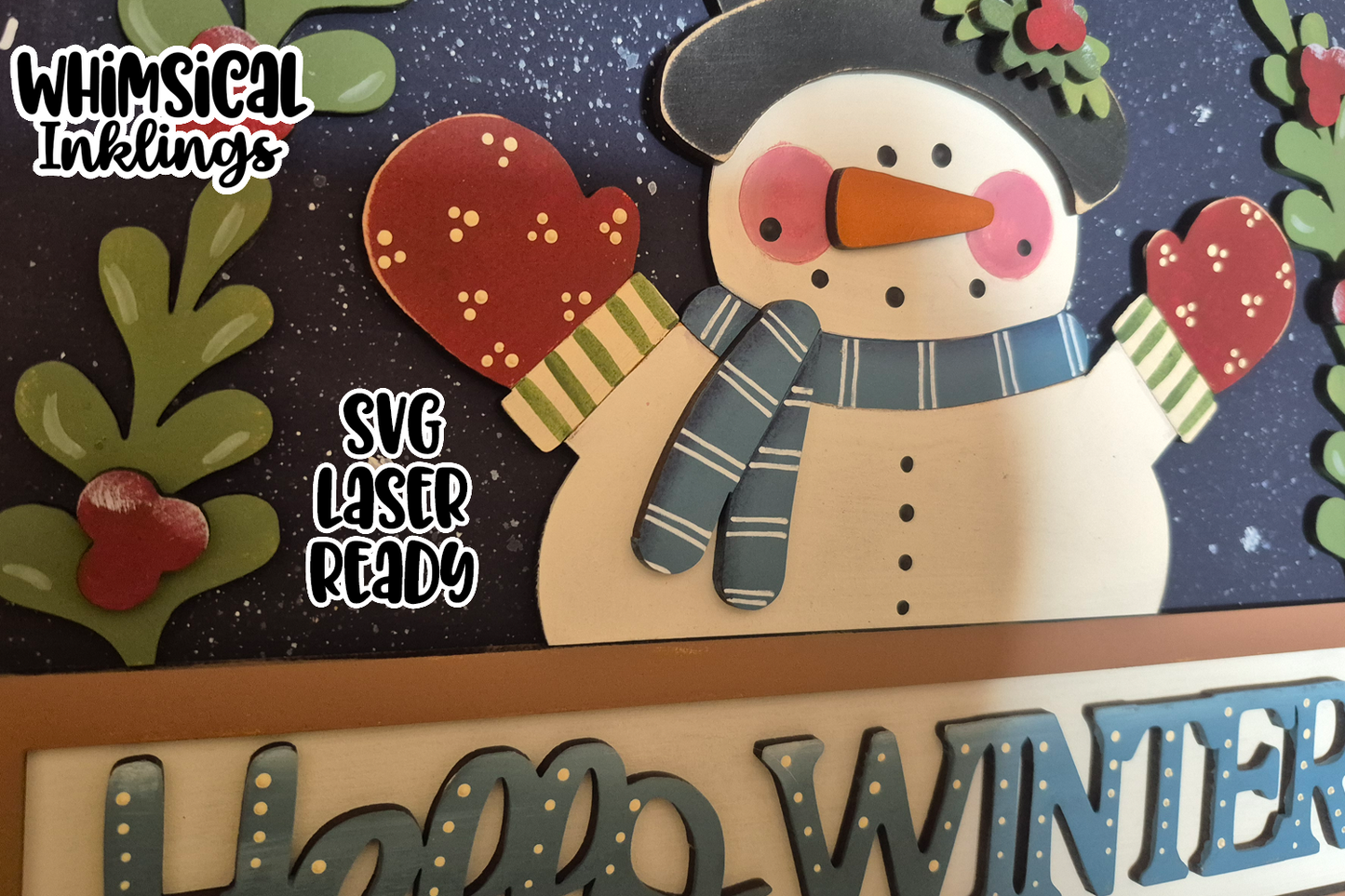 Hello Winter Snowman Sign Laser SVG