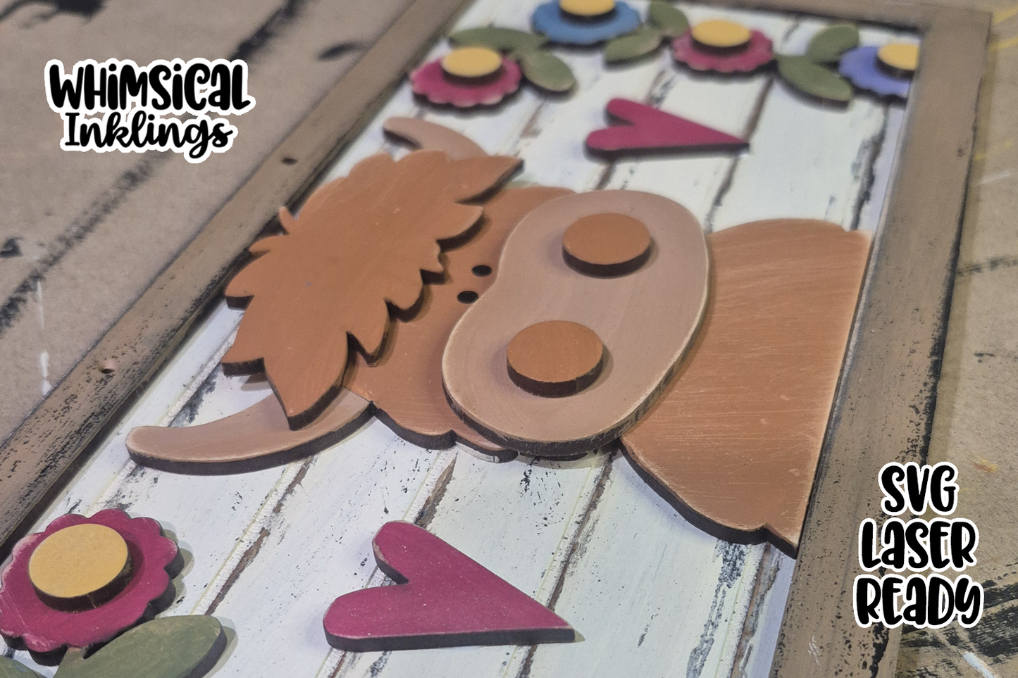 Highland Cow and Flowers Laser SVG