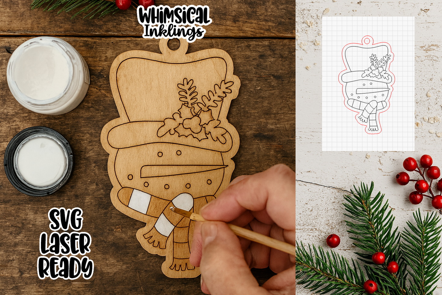 Holly Hat Sam Snowman Ornament Laser SVG