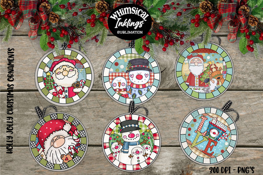 Holly Jolly Round Christmas Ornaments Sublimations