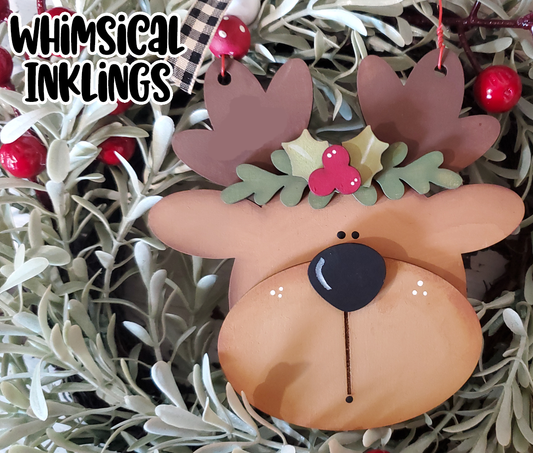 Holly Reindeer ornament DIY Wood Kit