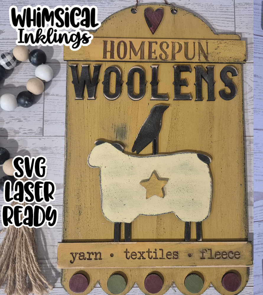 Homespun Woolens Prim Sign