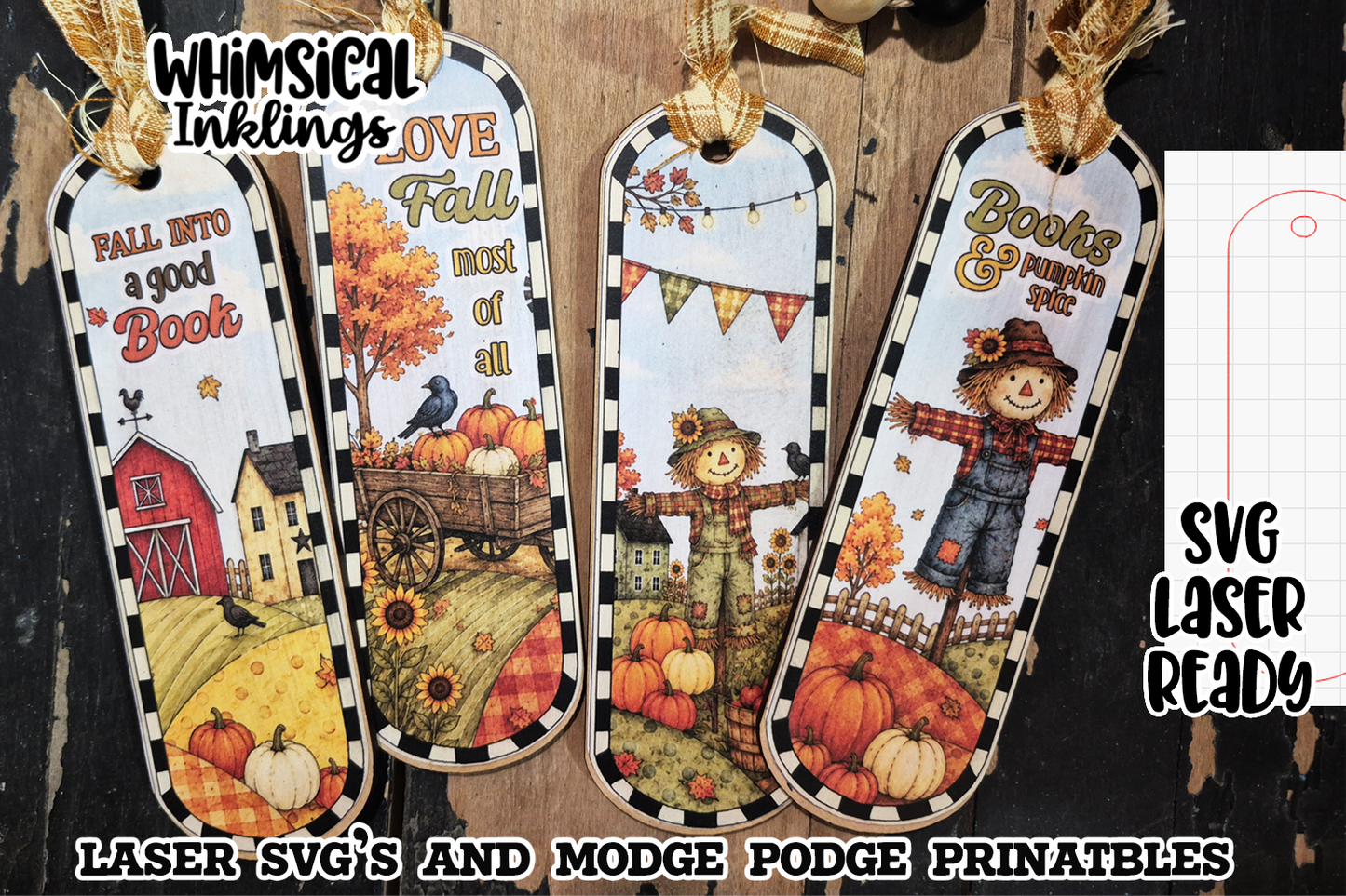 I Love Fall Bookmarks SVG and Modge Podge Printables| Laser SVG