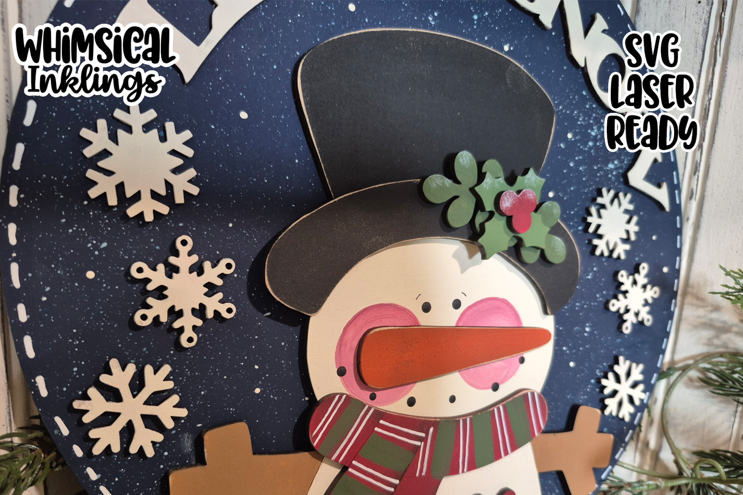 Let It Snow Round Snowman Sign Laser SVG