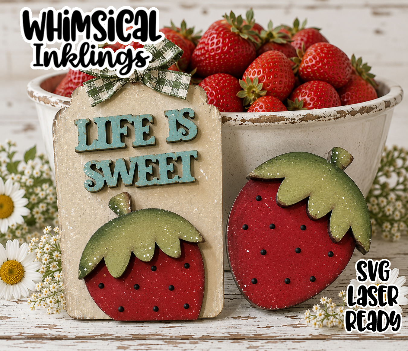Life is sweet magnet Set Laser SVG| Strawberry Laser SVG