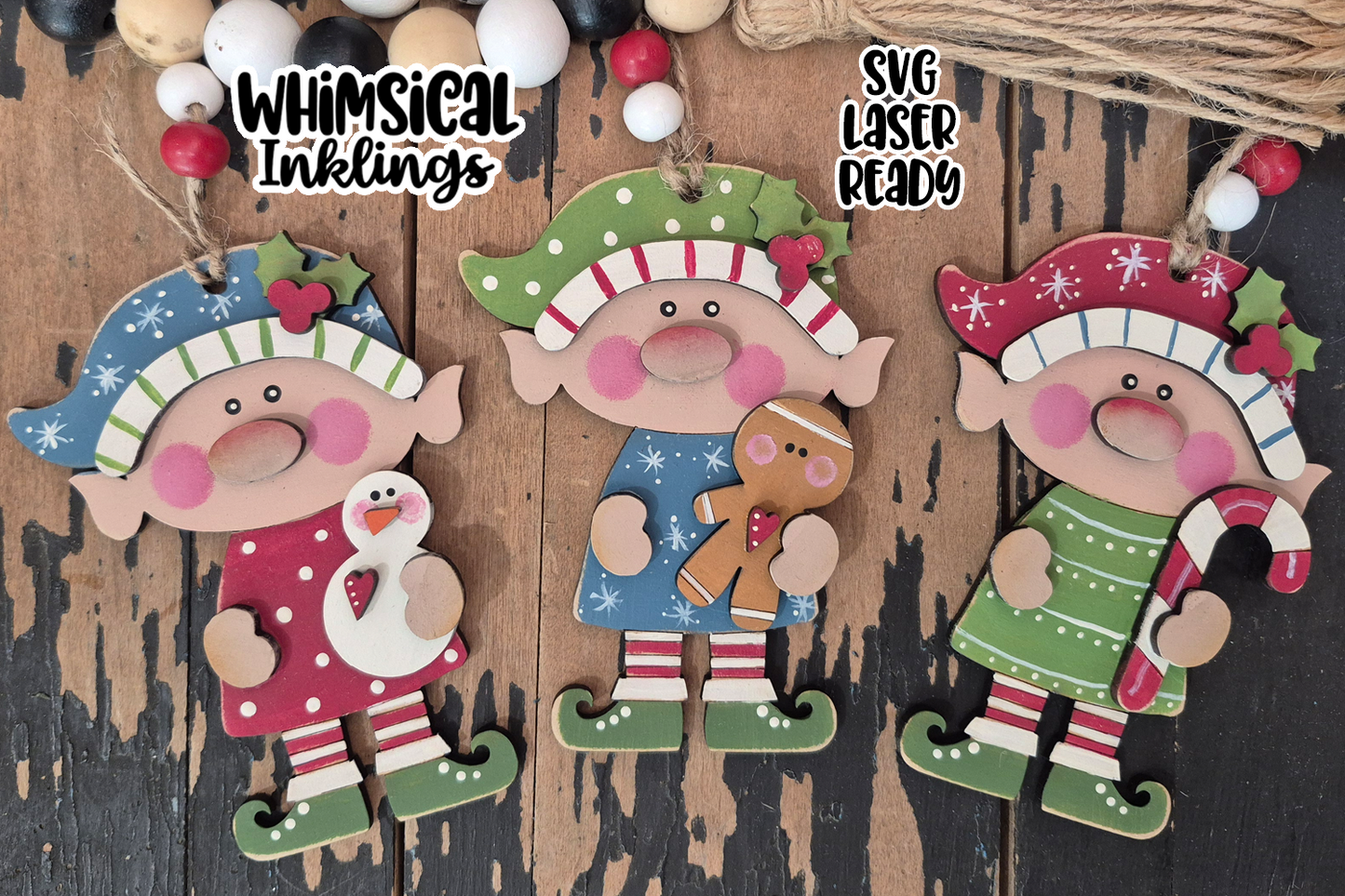 Little Christmas Elf Ornament Trio Laser SVG
