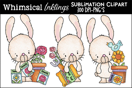 Little Garden Bunny Sublimation Clipart| garden Sublimation| Rabbit