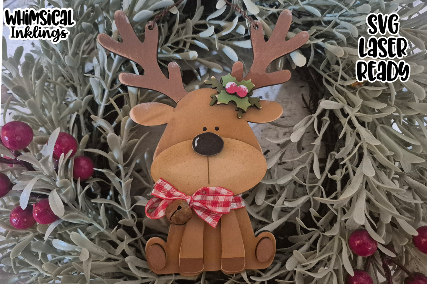 Little Sitting Reindeer Ornament Laser SVG